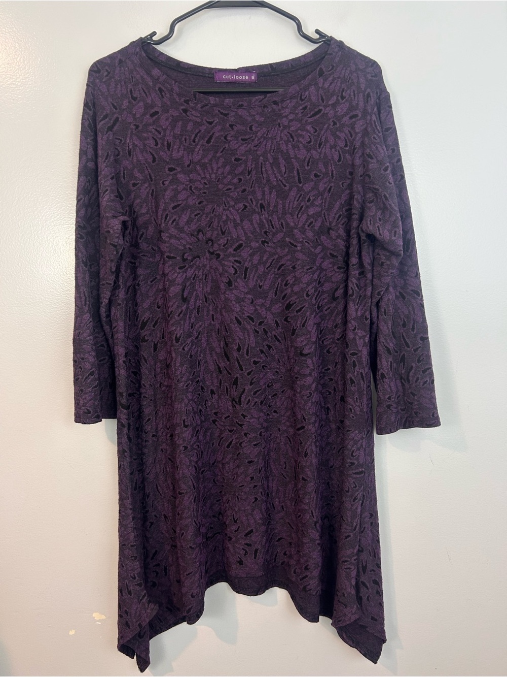 Cut Loose Purple Floral Long Sleeve Asymmetrical Hem Tunic Mini Dress Size XL
